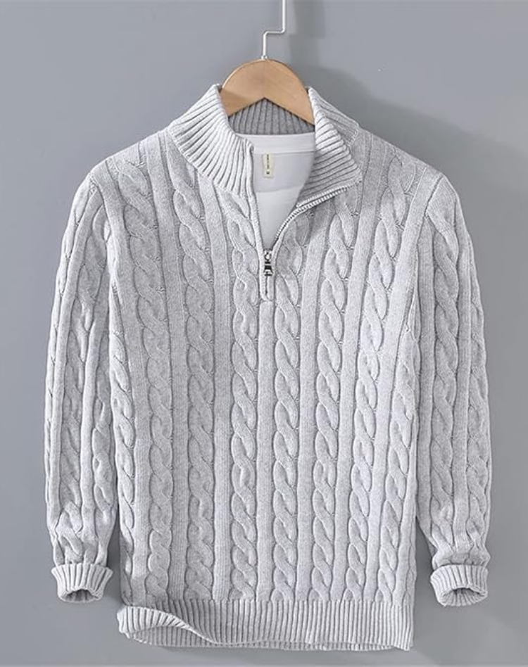 Thorne Cable Knit Half-Zip Sweater – Men's High Collar Chunky Knit Jumper