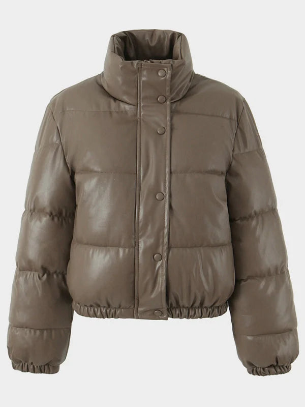 Ursula Solid Cropped Puffer Coat – Snap Fastening Long Sleeve Regular Fit | Dorvelli