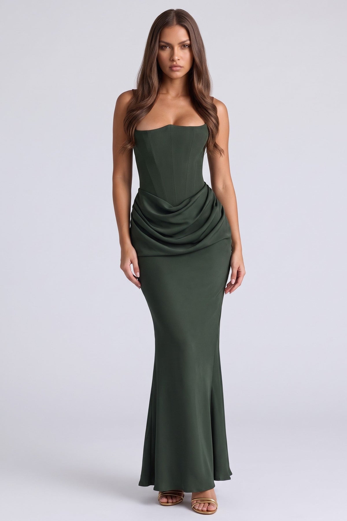 Valentina Strapless Corset Maxi Dress – Forest Green