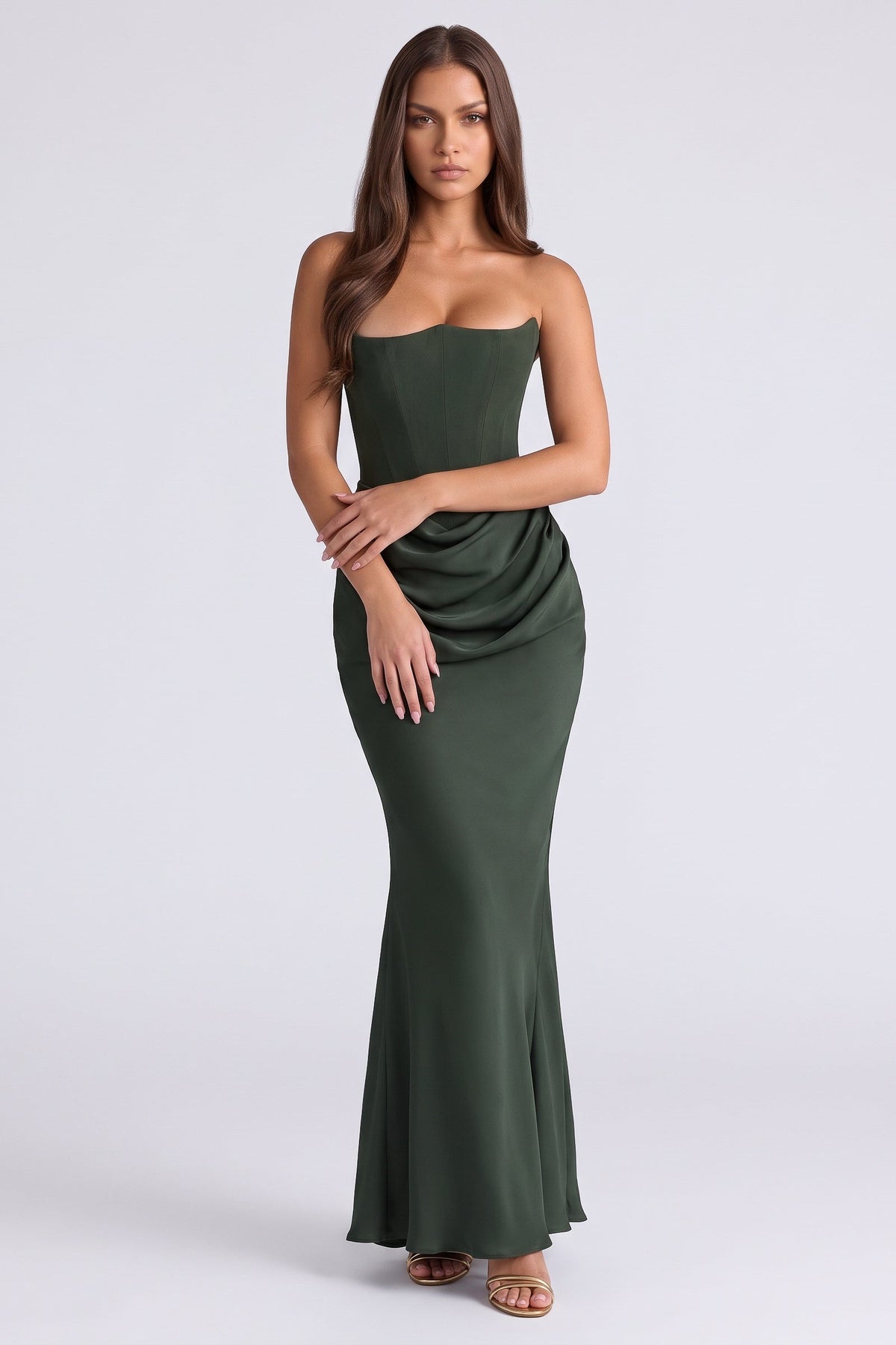 Valentina Strapless Corset Maxi Dress – Forest Green