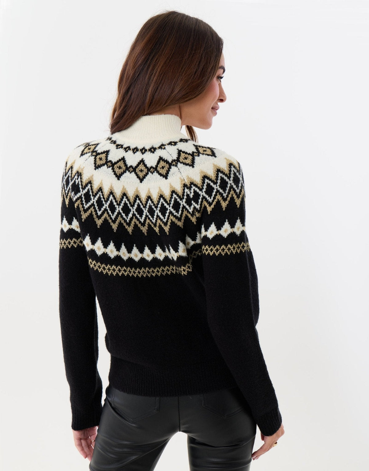 Vesna Nordic Yoke Mock Neck Jumper – Women's Fair Isle Stand Collar Knit Sweater