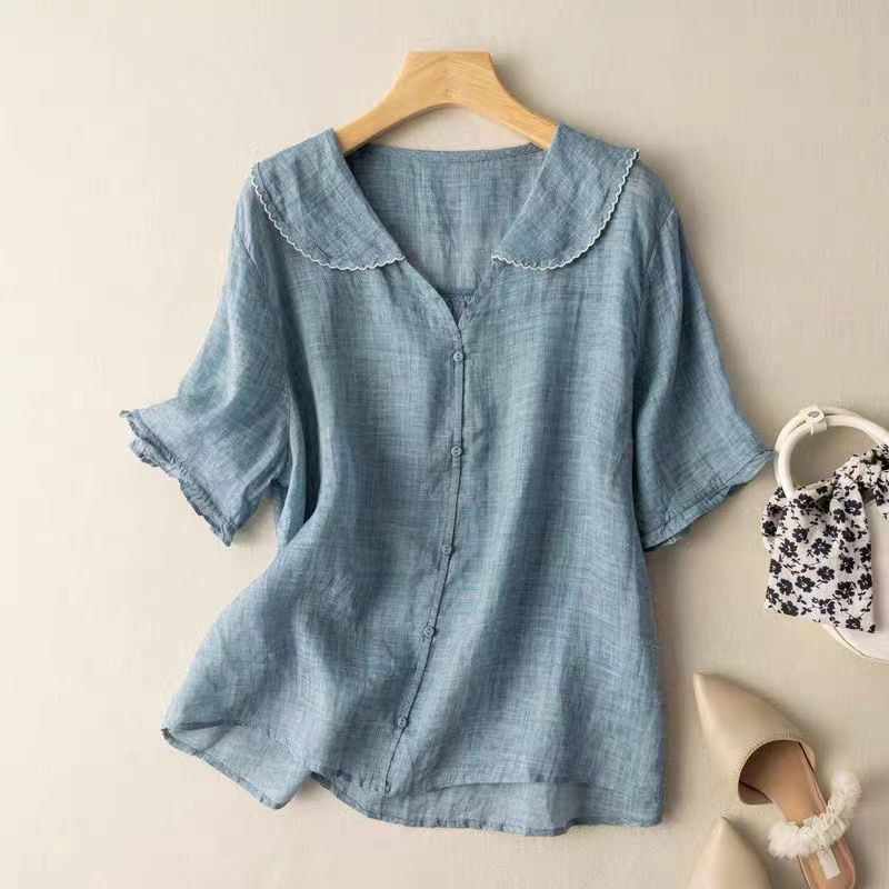 Dorvelli | Women's Blouse – Vintage Button Detail - Blue