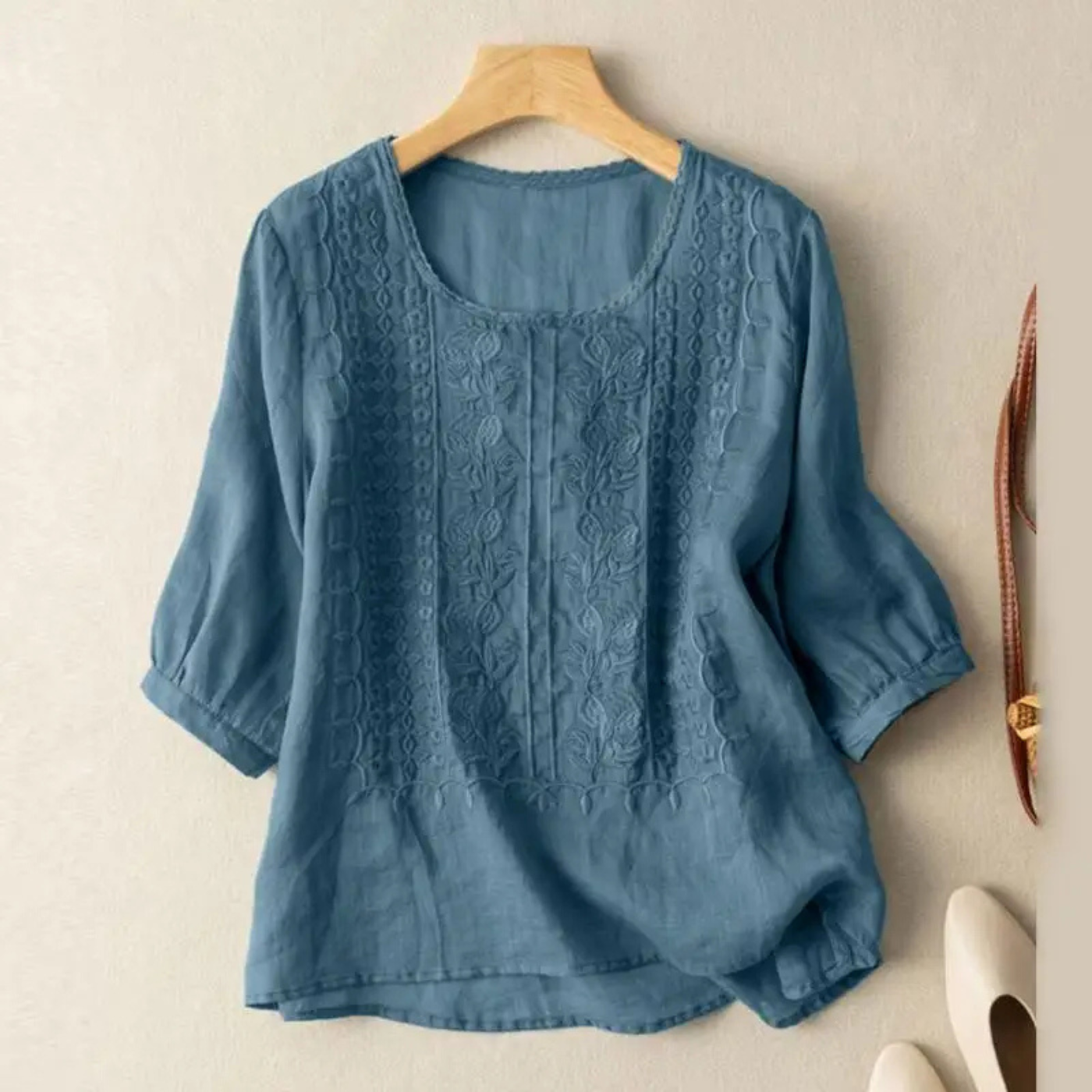 Dorvelli | Women’s Blouse – Embroidered Round-Neck
