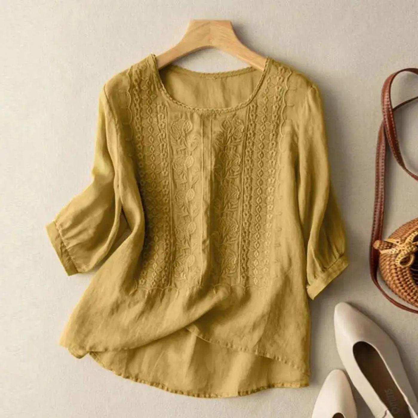 Dorvelli | Women’s Blouse – Embroidered Round-Neck