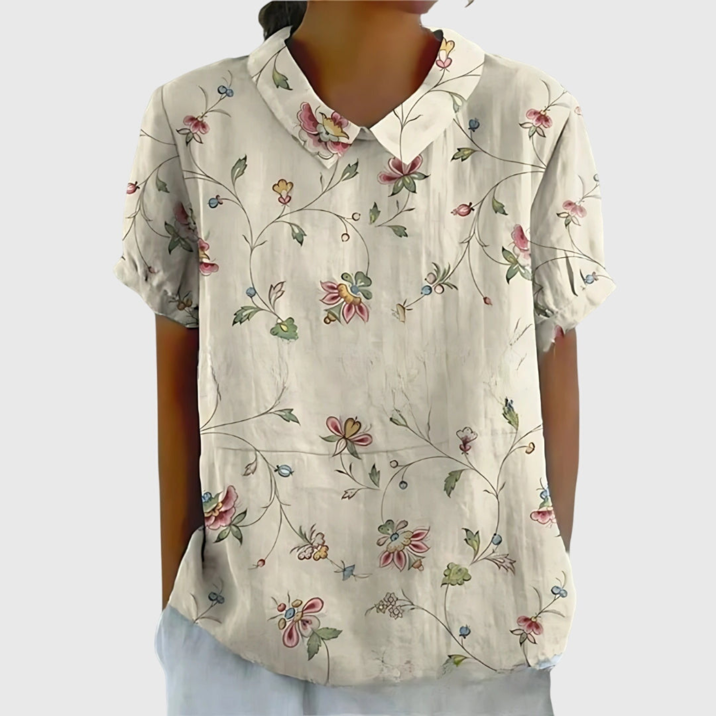 Dorvelli | Women’s Blouse – Floral Short-Sleeve Collared