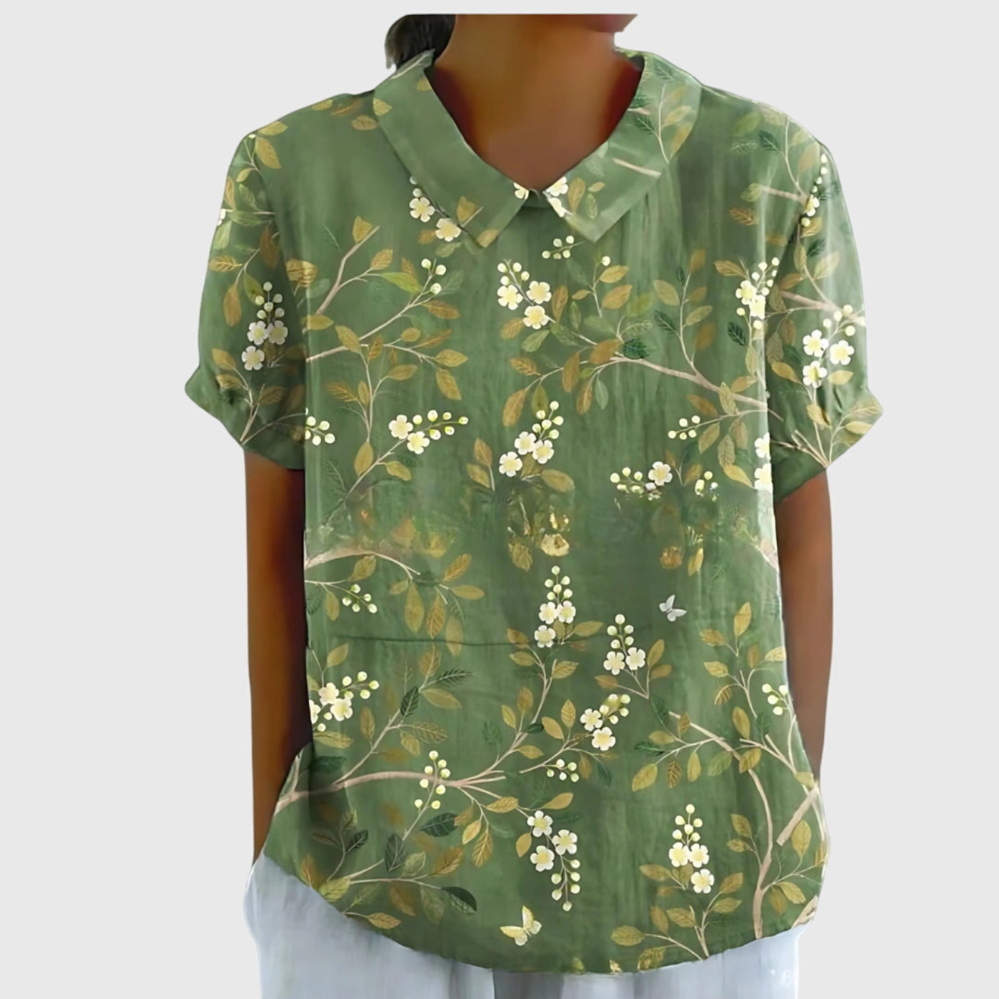 Dorvelli | Women’s Blouse – Floral Short-Sleeve Collared