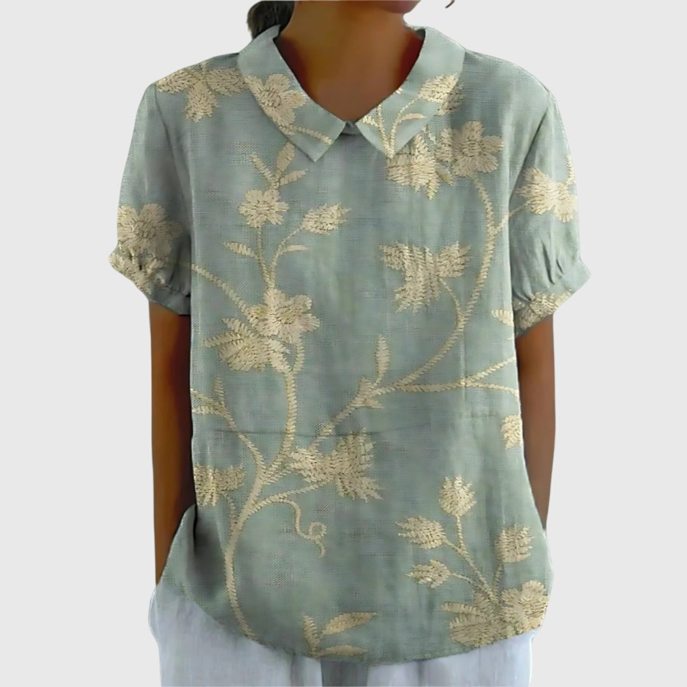 Dorvelli | Women’s Blouse – Floral Short-Sleeve Collared