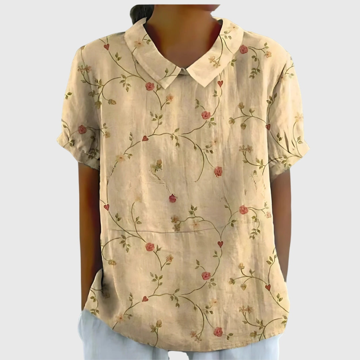 Dorvelli | Women’s Blouse – Floral Short-Sleeve Collared