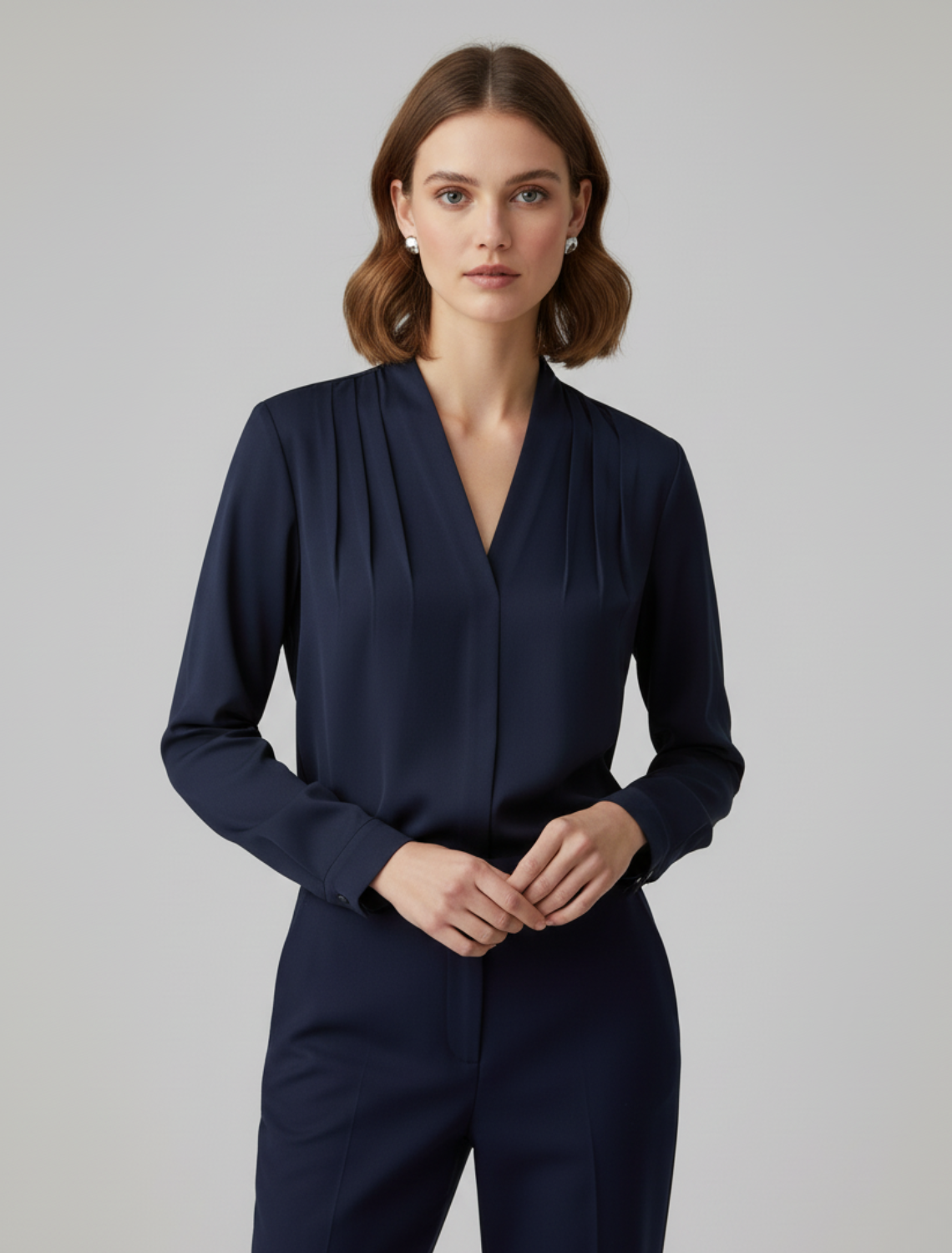 Dorvelli | Women's Blouse – Puff Sleeve Satin - Navy