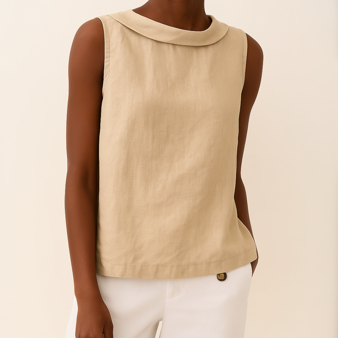 Dorvelli | Women's Blouse – Sleeveless Roll Collar - Beige