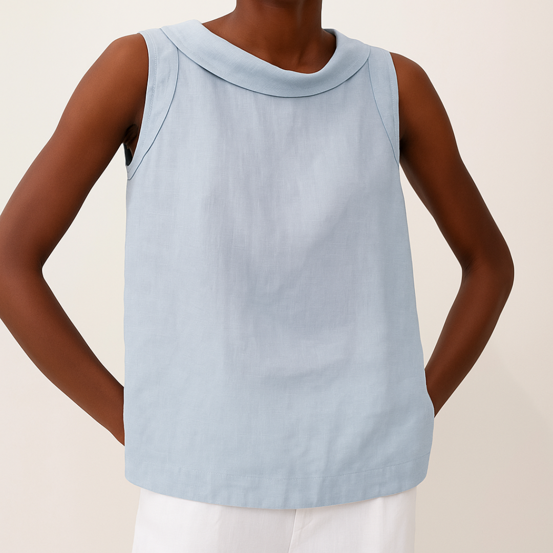 Dorvelli | Women's Blouse – Sleeveless Roll Collar - Blue