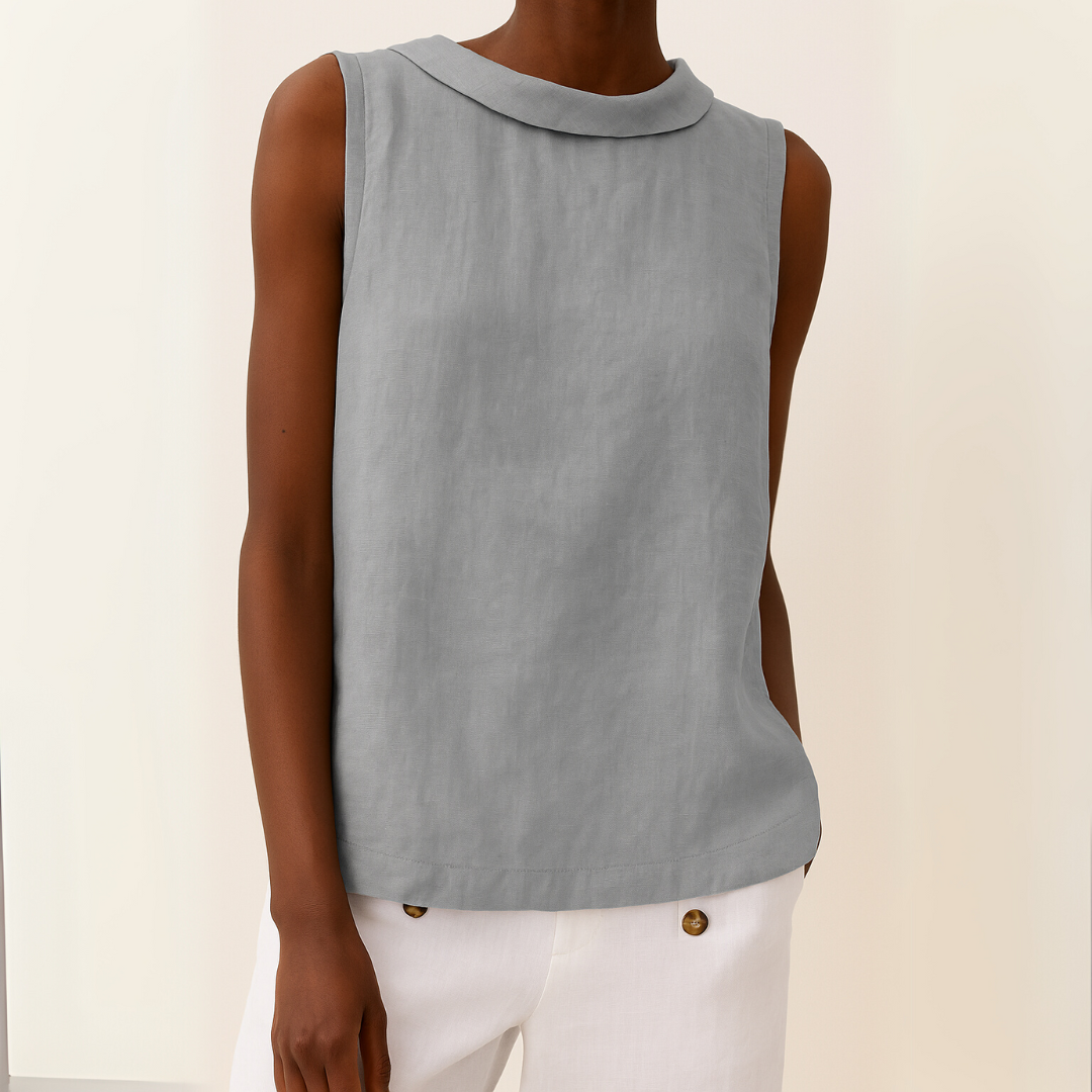 Dorvelli | Women's Blouse – Sleeveless Roll Collar - Grey