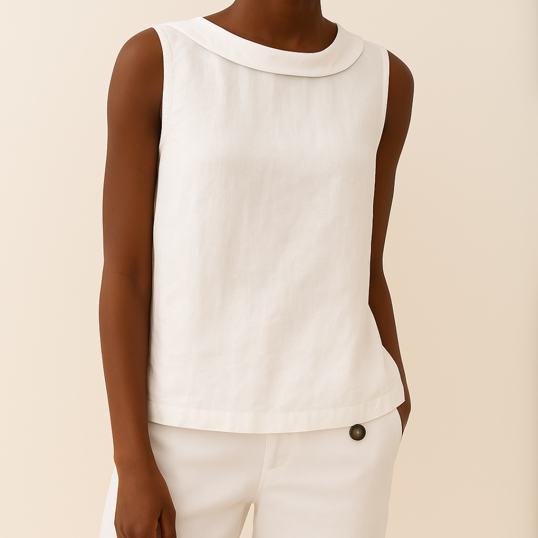Dorvelli | Women's Blouse – Sleeveless Roll Collar - White