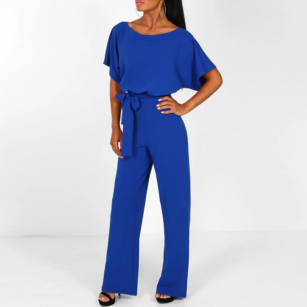Dorvelli | Women's Jumpsuit – Boat Neck Belt - Blue