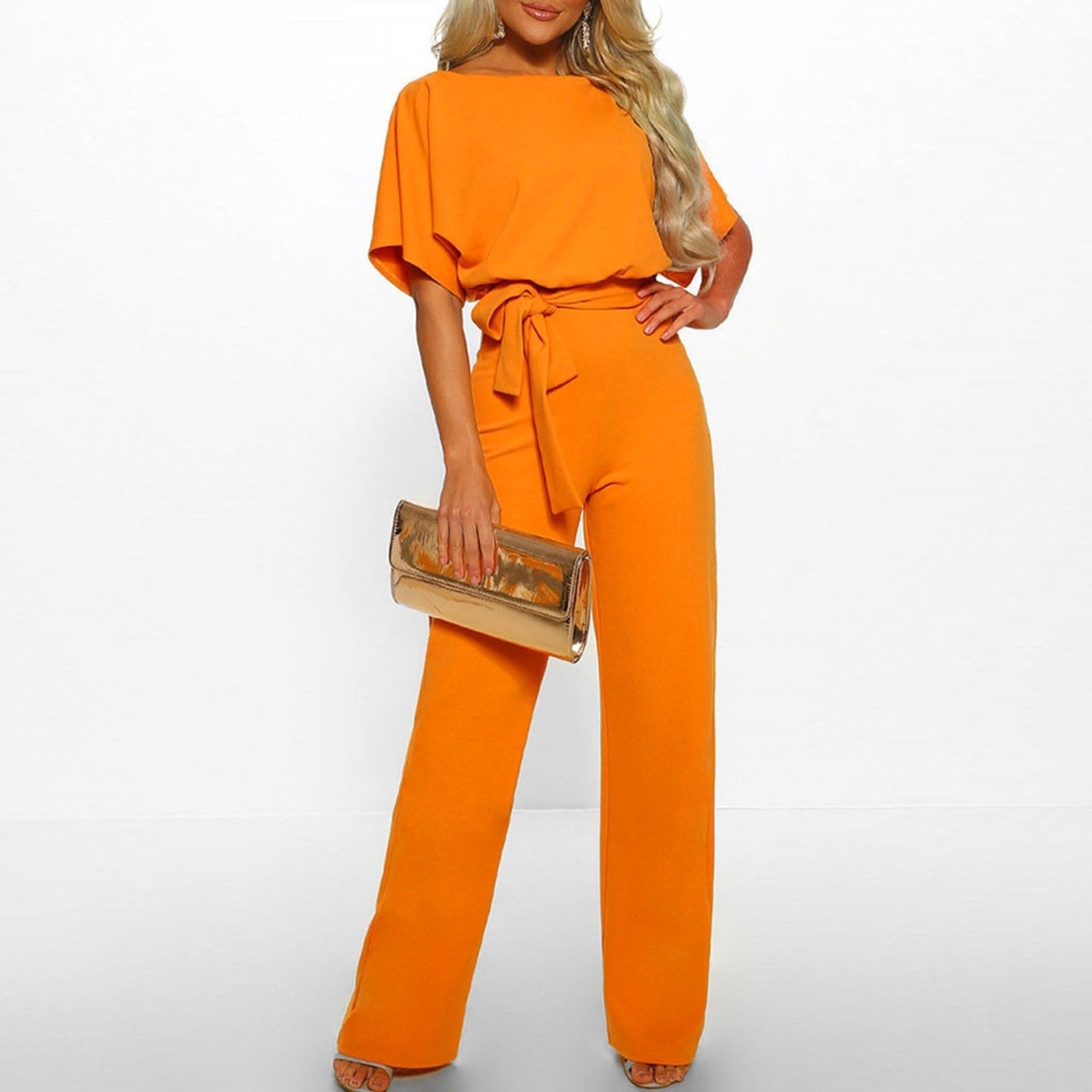 Dorvelli | Women's Jumpsuit – Boat Neck Belt - Yellow