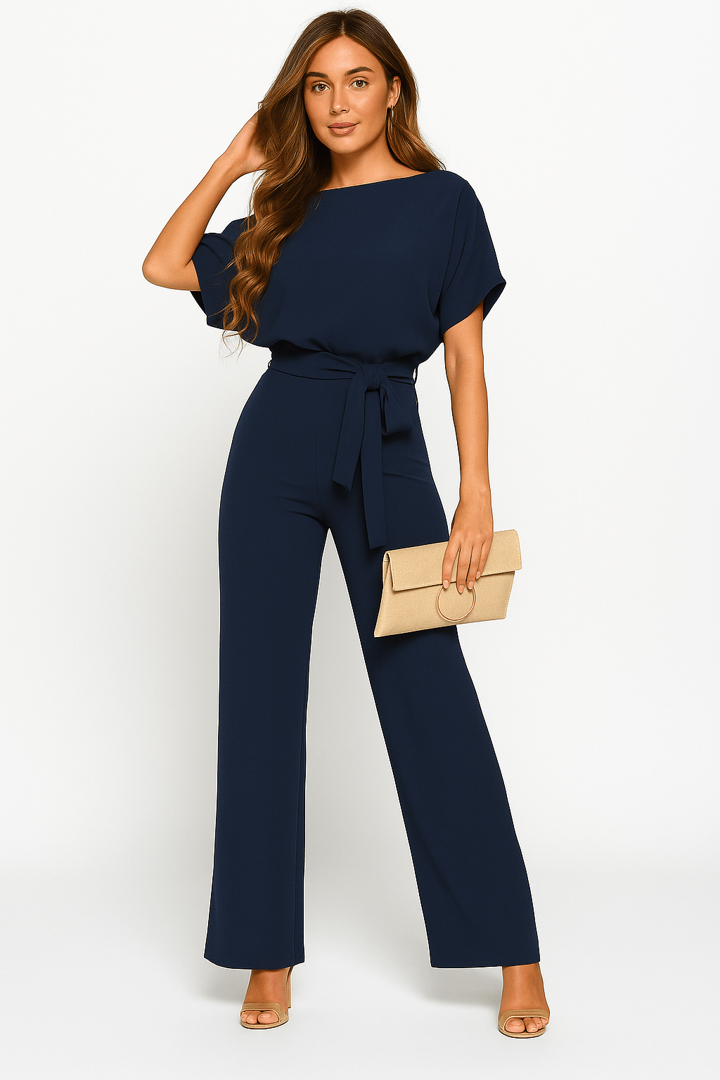 Dorvelli | Women's Jumpsuit – Tie Belt - Dark Blue