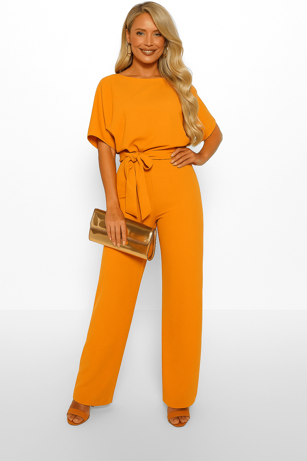 Dorvelli | Women's Jumpsuit – Tie Belt - Orange