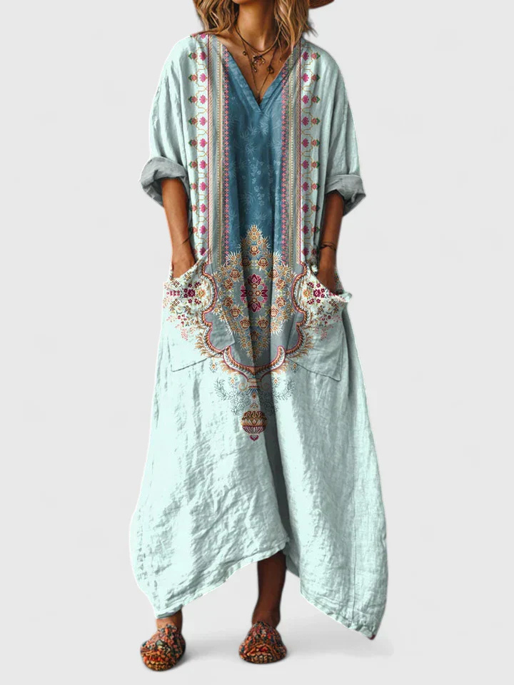 Dorvelli | Women’s Maxi Dress – Boho Print Pocket