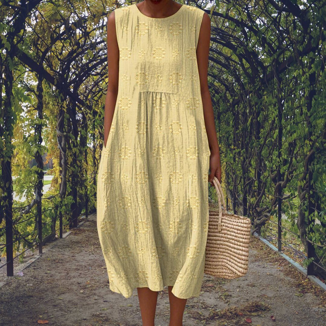 Dorvelli | Women’s Midi Dress – Embroidered Sleeveless