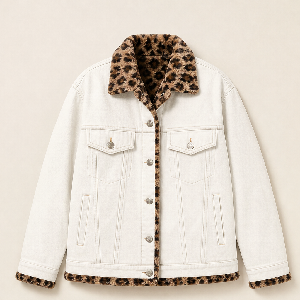 Dorvelli | Women's Reversible Oversized Jacket – Leopard Print Lining – White