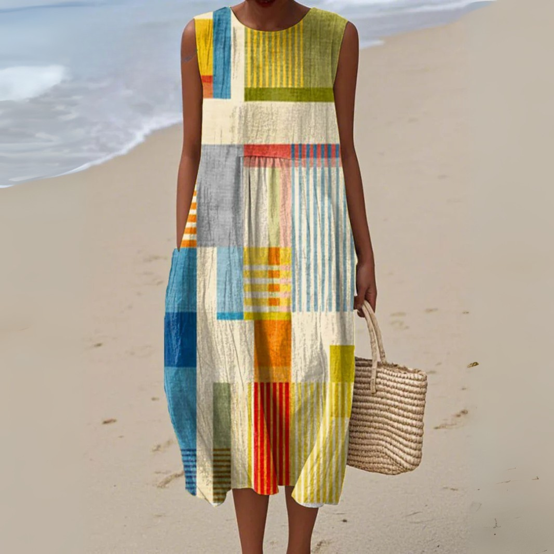 Dorvelli | Women’s Summer Dress – Geometric Colourblock Sleeveless