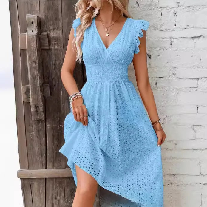 Dorvelli | Women’s Summer Dress – V-Neck Flutter Sleeve