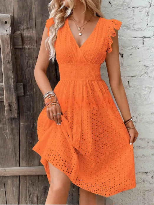 Dorvelli | Women’s Summer Dress – V-Neck Flutter Sleeve