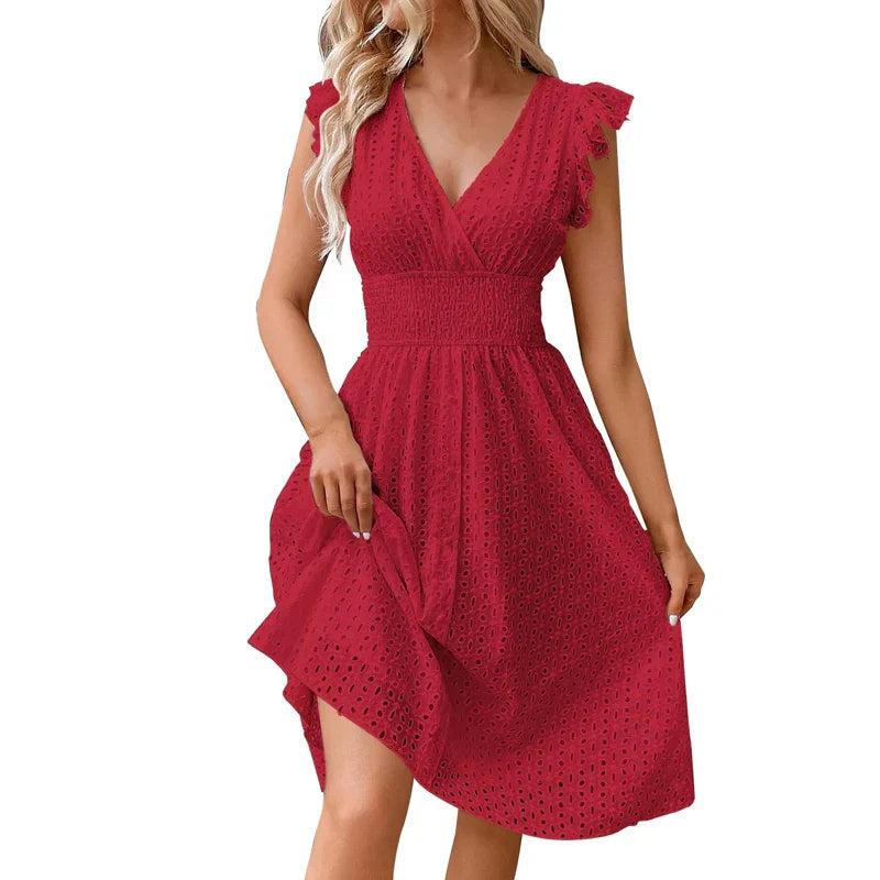 Dorvelli | Women’s Summer Dress – V-Neck Flutter Sleeve