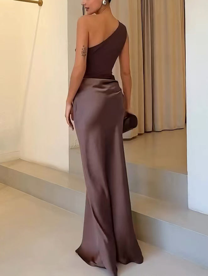 Dorvelli | Women’s Wedding Guest Maxi Dress – One-Shoulder Pleated Gown