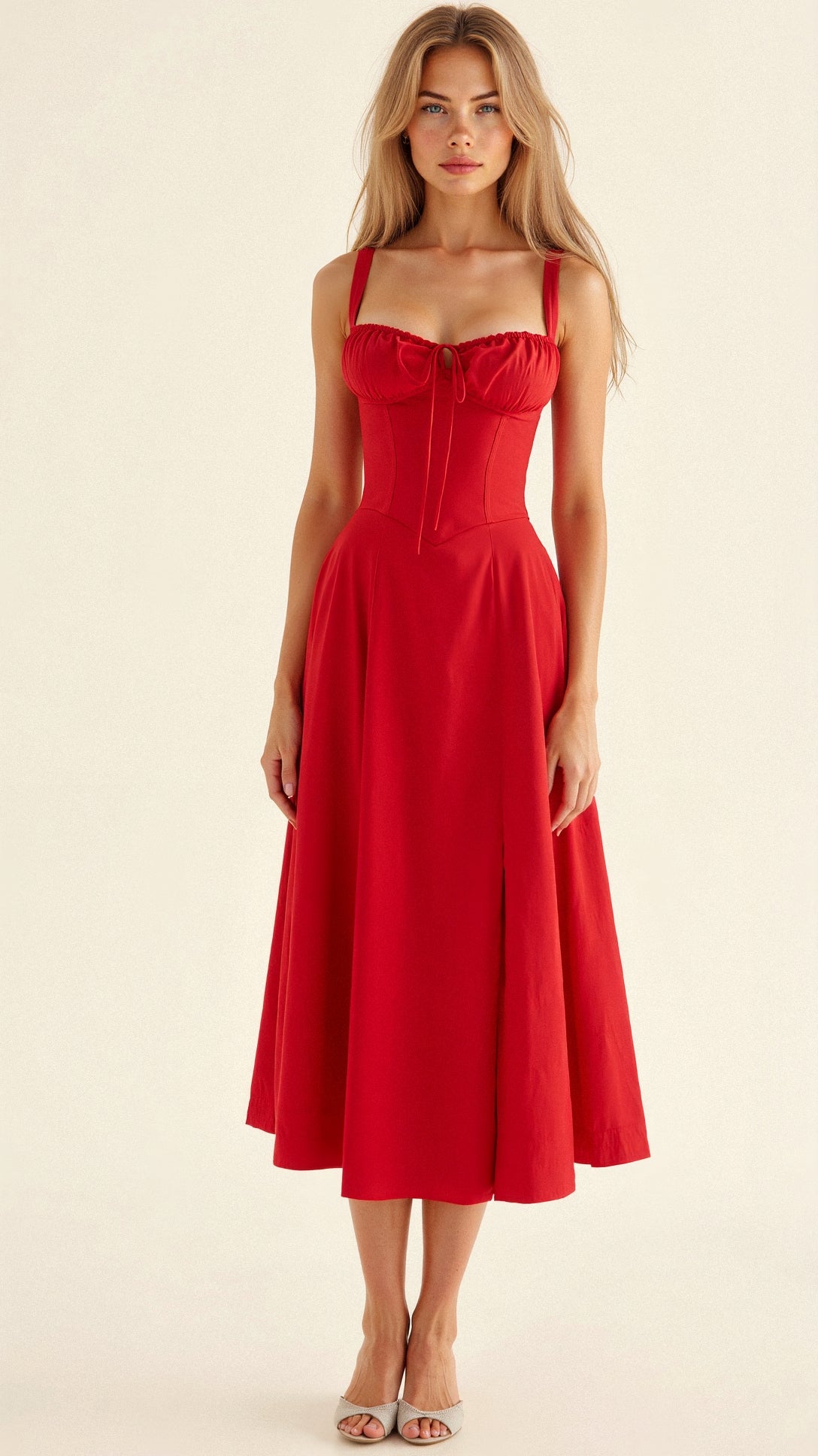 Dorvelli | Women's Midi Dress – Corset Structured - Red