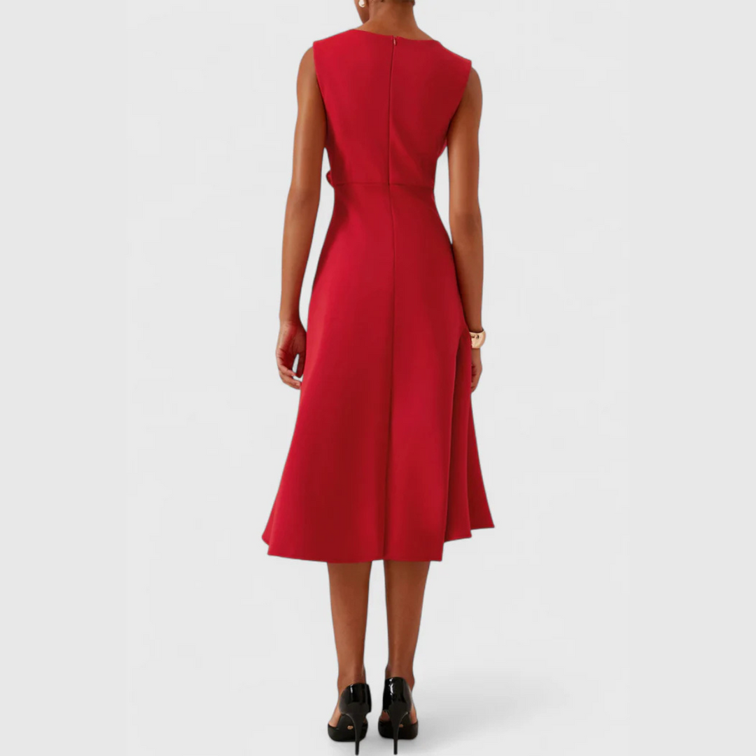 Dorvelli | Women’s Wedding Guest Midi Dress – Draped Asymmetric A-Line