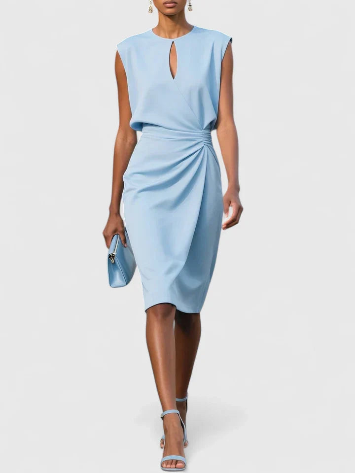 ruched midi dress wedding guest Dorvelli meta-size-chart-size-chart SIZE:1S-4M REFORMATION Tagliatelle Denim Bustier Shoulder Neckline Midi length