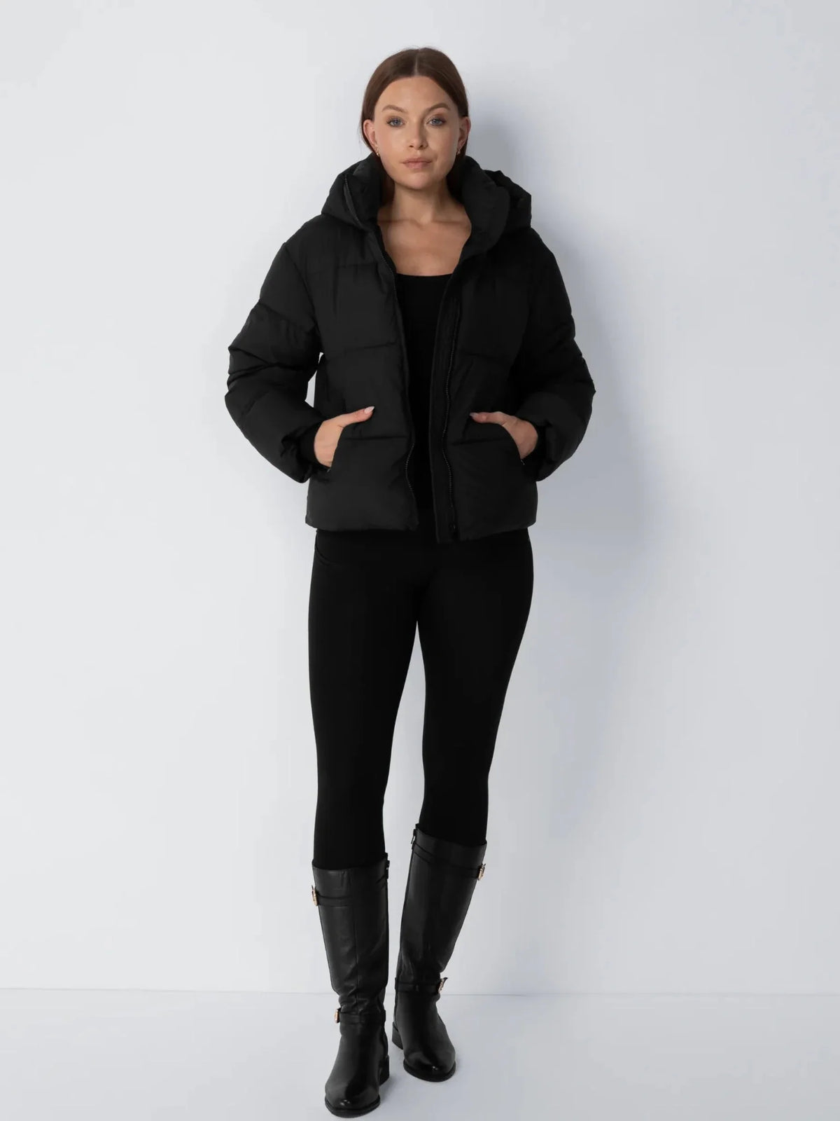 Ysolde Quilted Cropped Puffer Jacket – Black