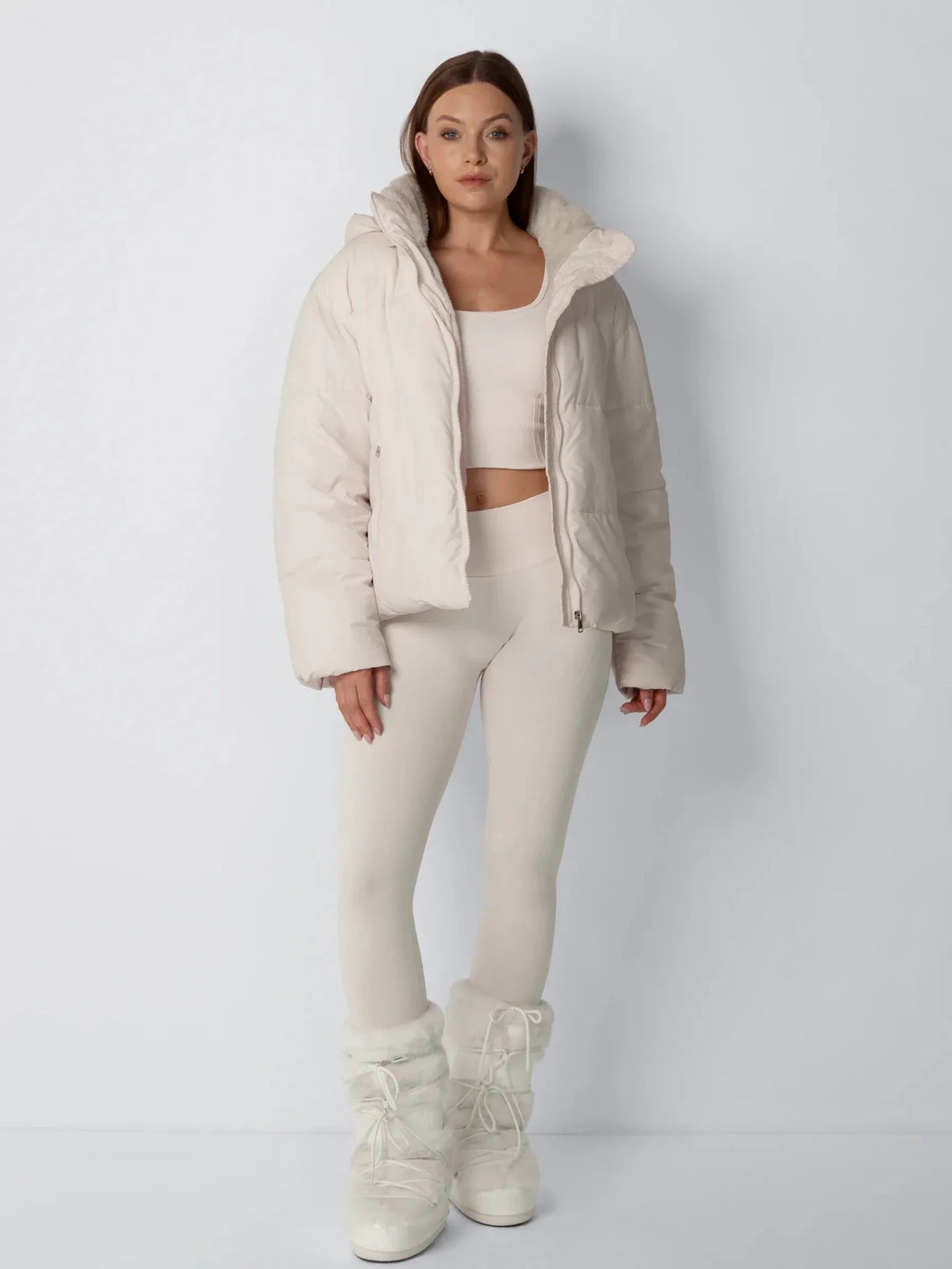 Ysolde Quilted Cropped Puffer Jacket – Cream