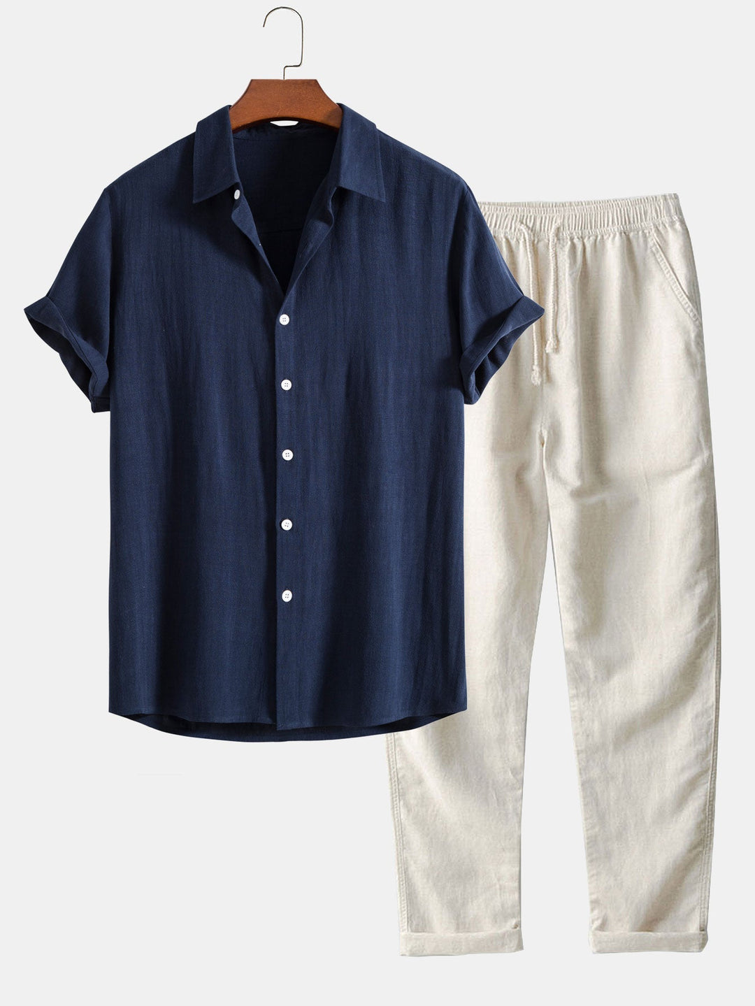 Dorvelli | Men's Two-Piece Set – Linen Band Collar Co-ord