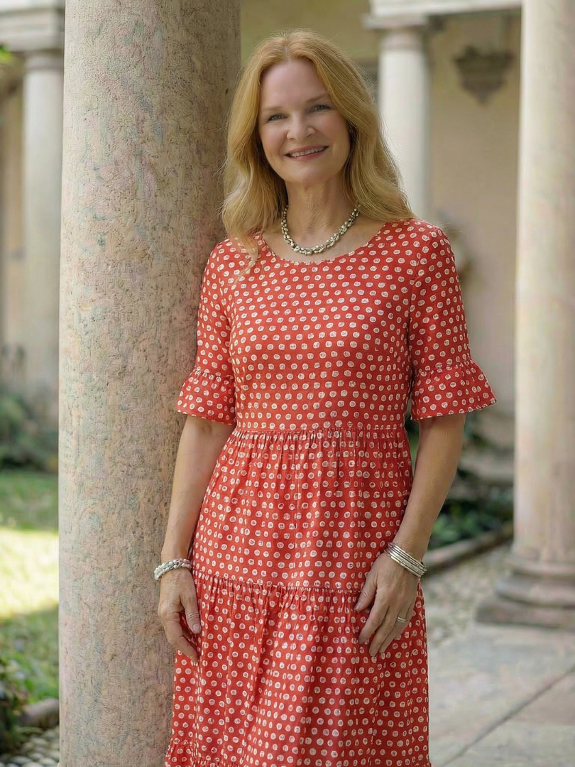 Dorvelli | Women's Midi Dress – Polka Dot Tiered Sleeve
