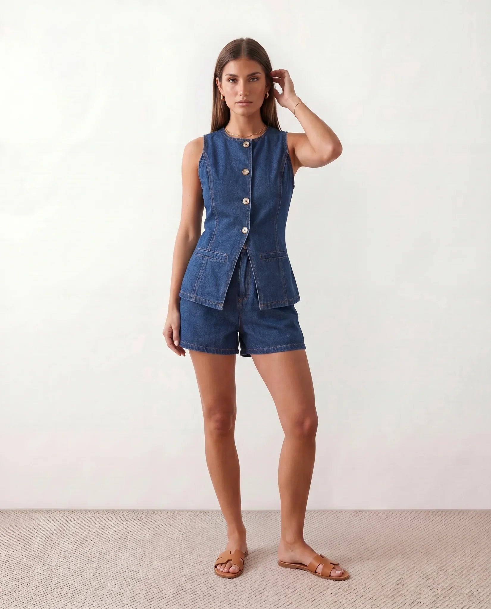 Dorvelli | Women's Two-Piece Set – Celinda Vest Button Front
