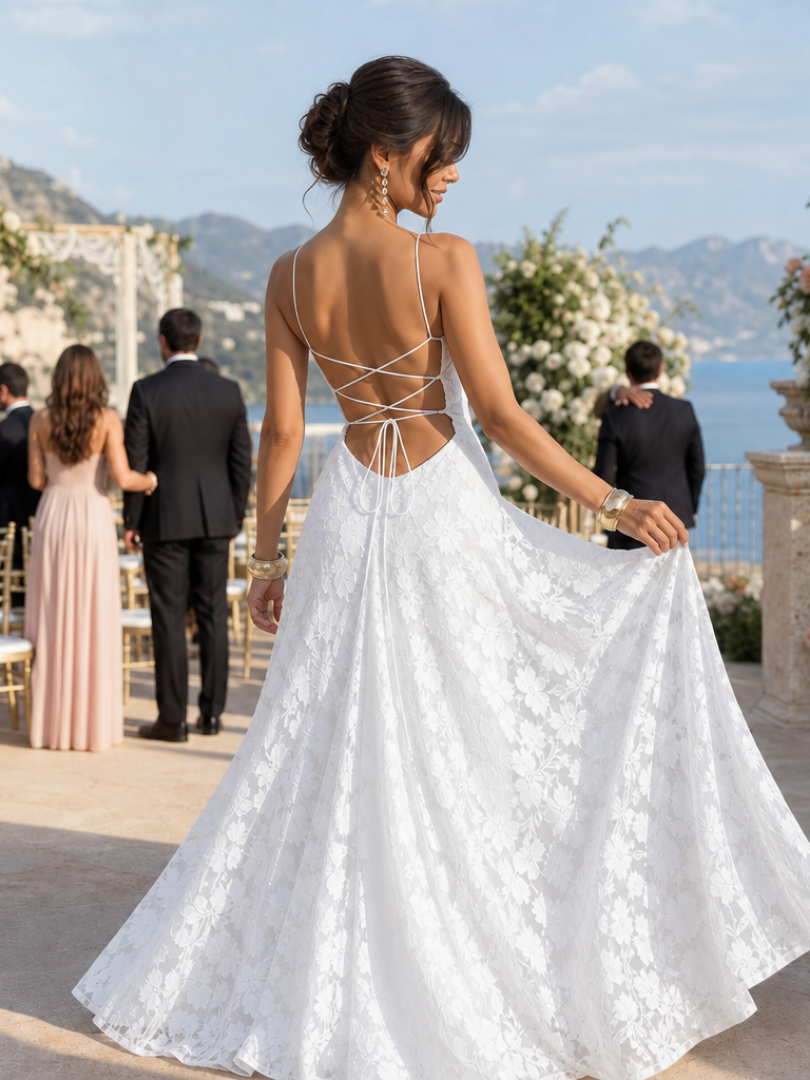 Dorvelli | Women's Maxi Dress – Spaghetti Strap Full Lace