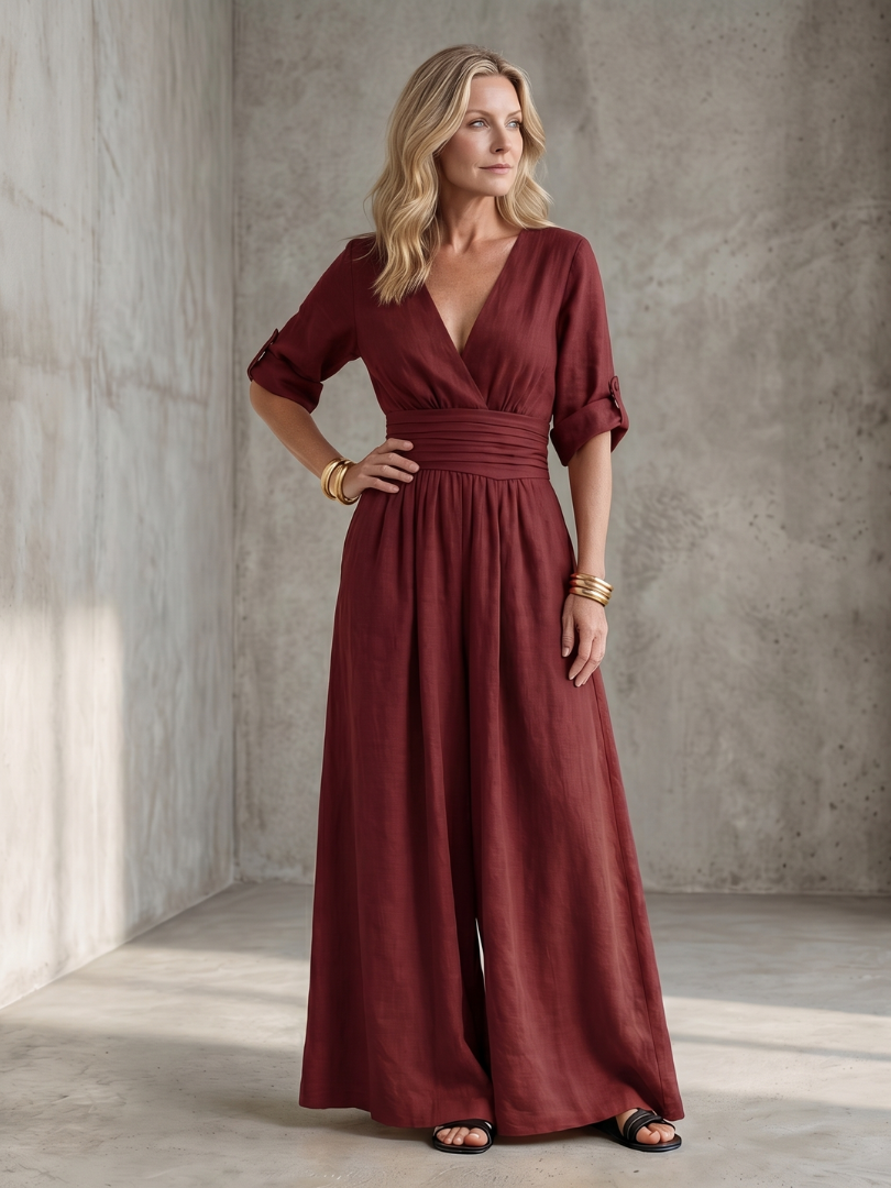 Dorvelli | Women's Jumpsuit – Cross Front Wide Leg