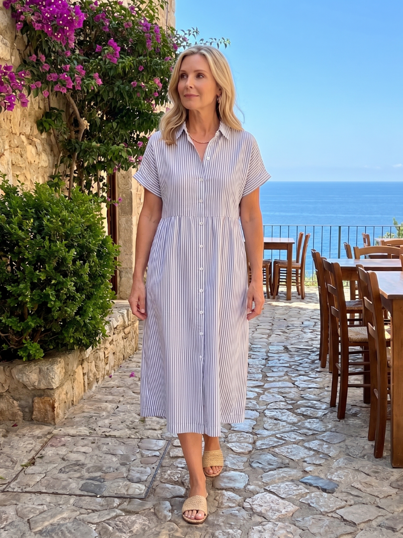 Dorvelli | Women's Midi Dress – Sleeve Stripe Pattern