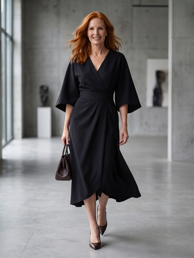 Dorvelli | Women's Midi Dress – Sculpted Waist Panel