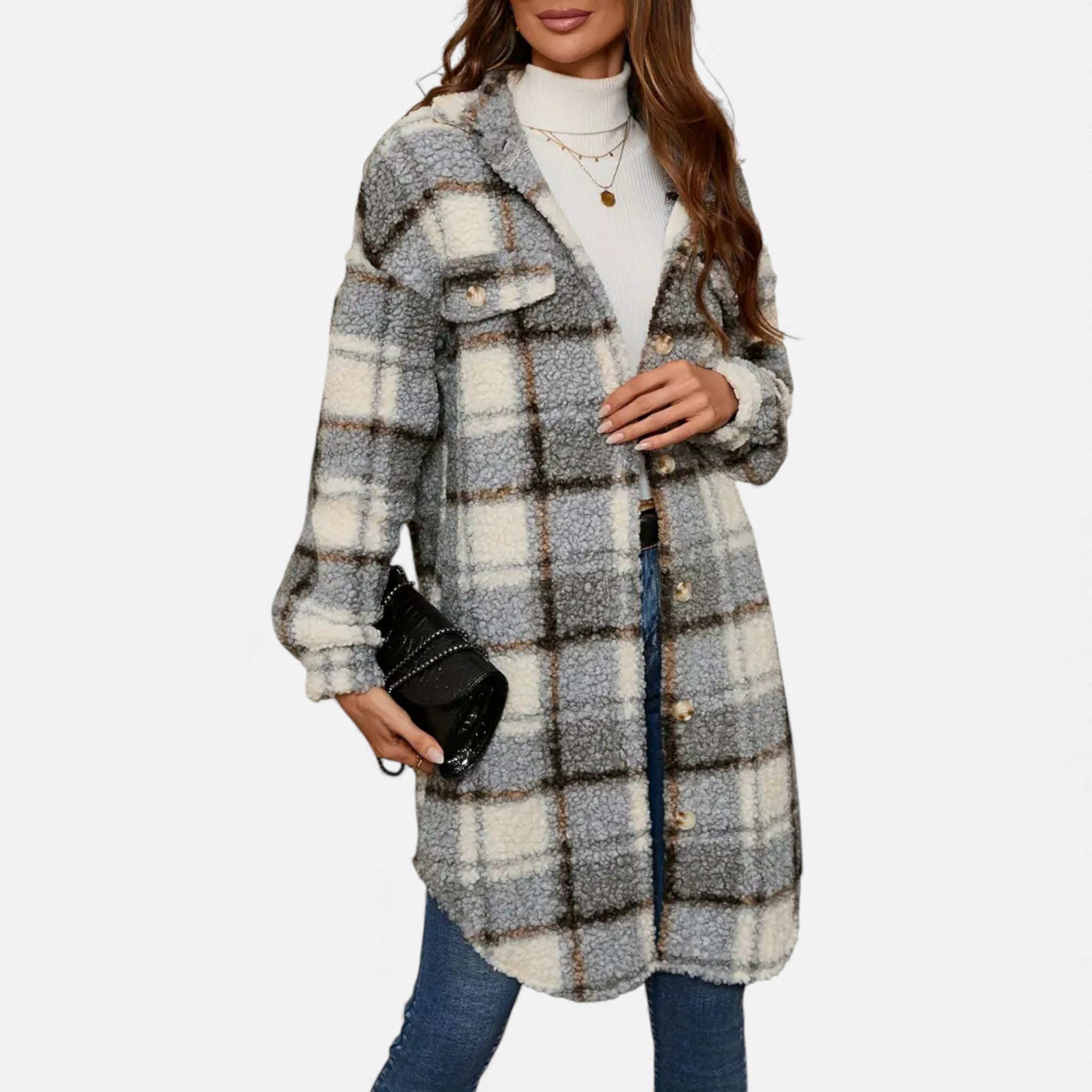 Dorvelli | Women’s Plaid Lapel Collar Jacket – Elegant Suede & PU Design