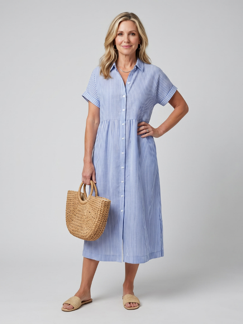 Dorvelli | Women's Midi Dress – Sleeve Stripe Pattern