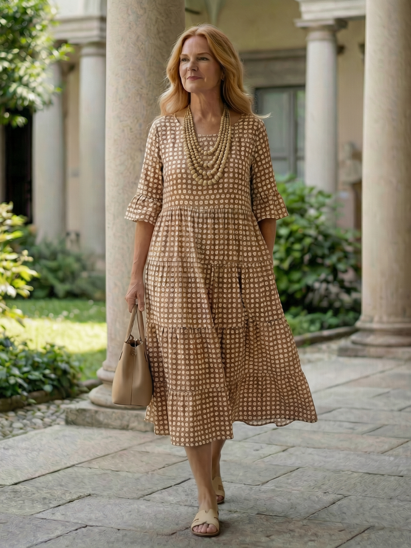 Dorvelli | Women's Midi Dress – Polka Dot Tiered Sleeve