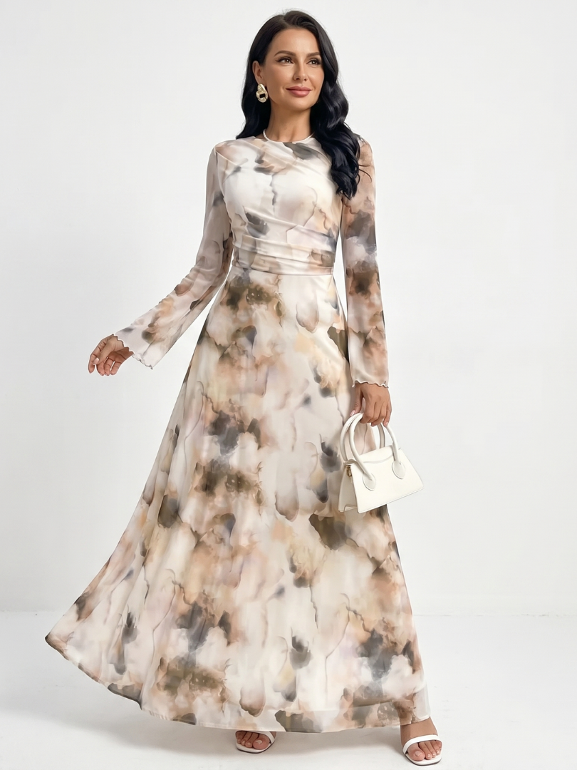 Dorvelli | Women's Maxi Dress – Long Sleeve Abstract Print