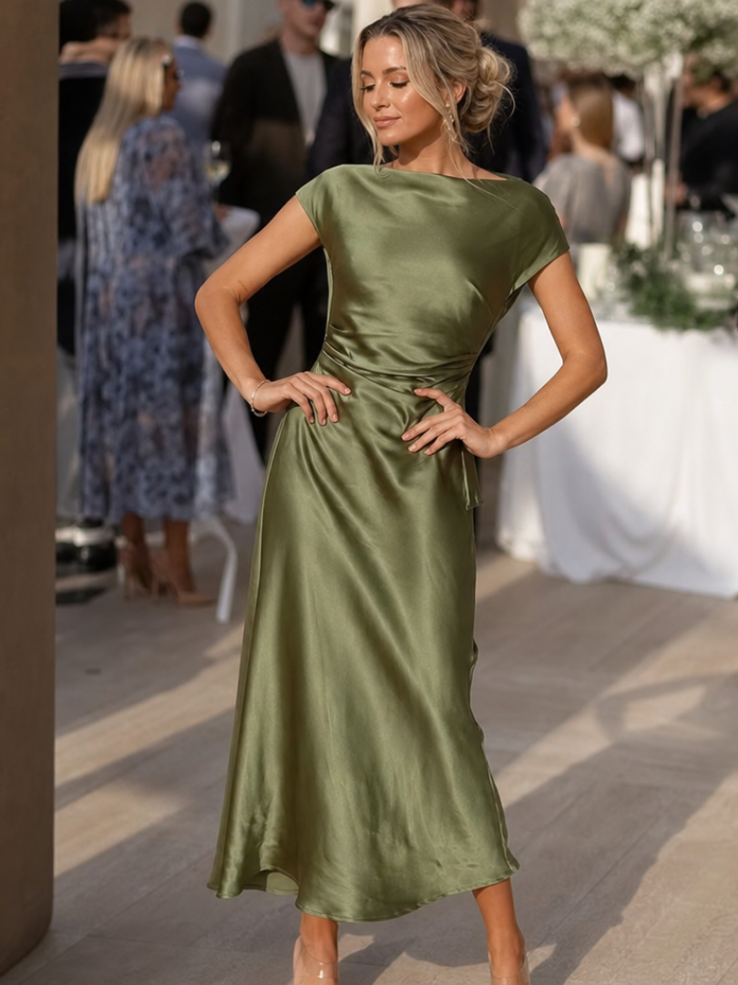 Dorvelli | Women's Midi Dress – Sleeve Boat Neck Fitted