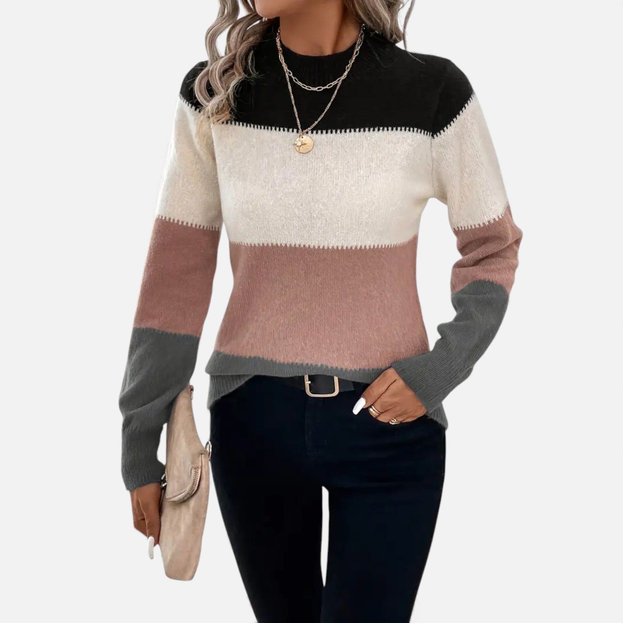Dorvelli | Women’s Sweater – Elegant Striped Crew-Neck