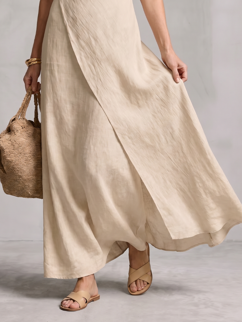 Dorvelli | Women's Maxi Dress – Asymmetric Layered Round Neck