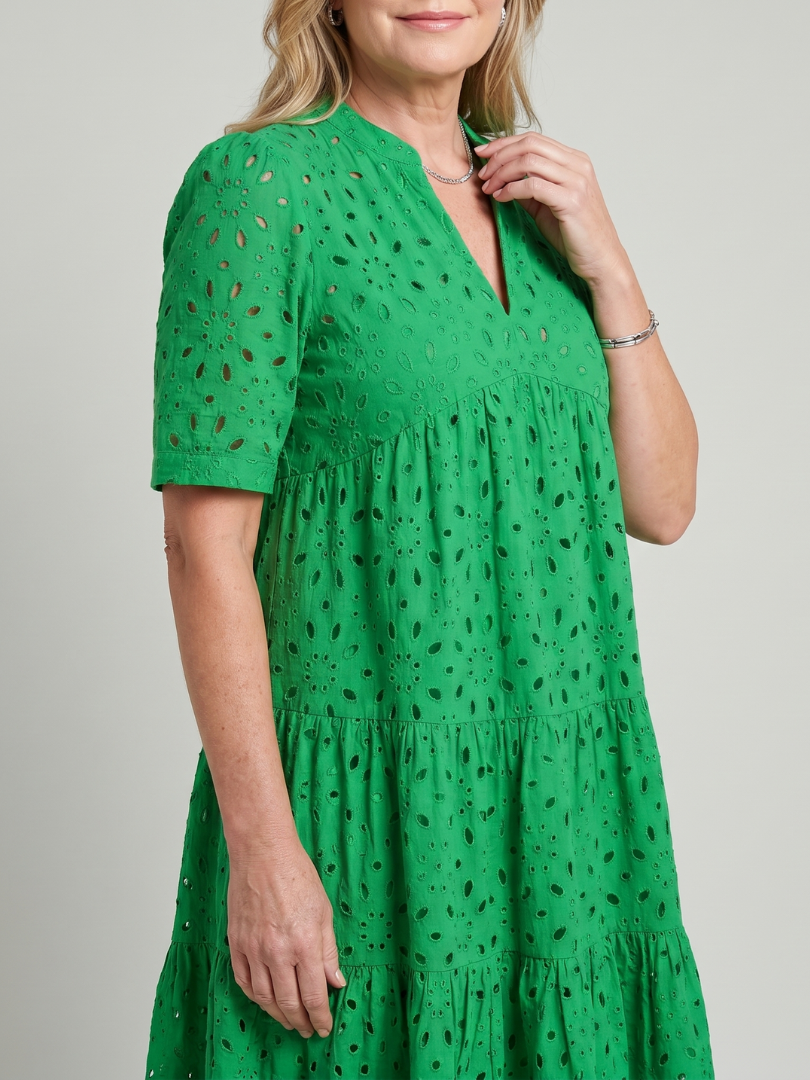 Dorvelli | Women's Midi Dress – Sleeve Eyelet Detail