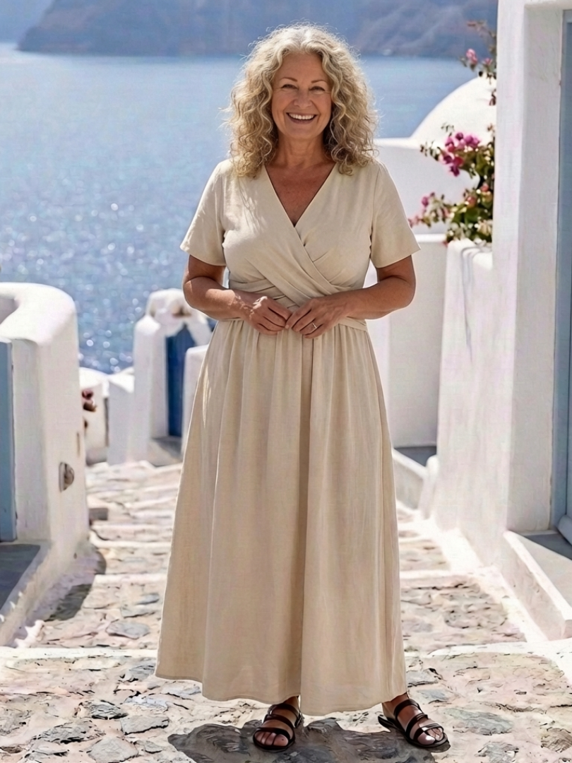 Dorvelli | Women's Midi Dress – Neck Sleeve Wrap Waist